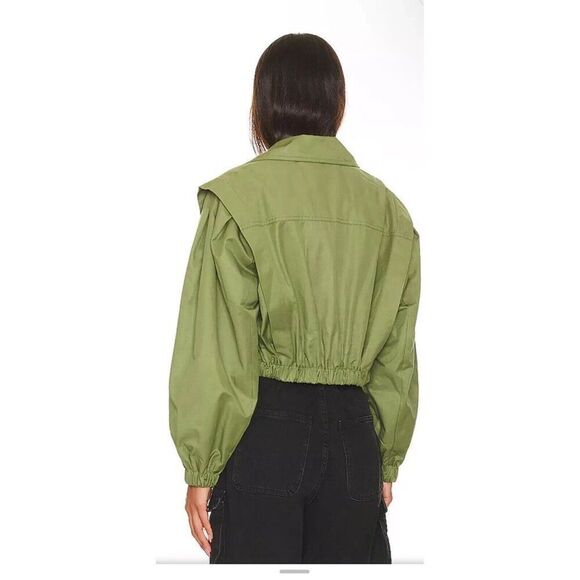 Free People Looking Glass Trench Coat Womens XL Green Cropped - Picture 2 of 7